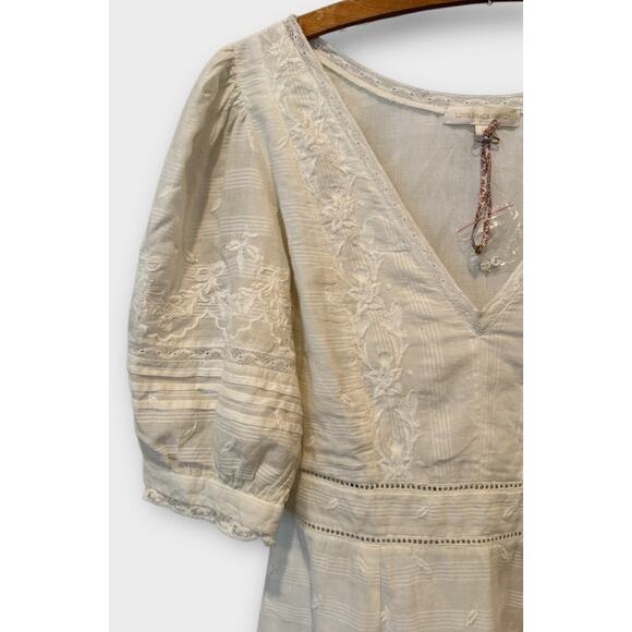 LoveShackFancy Lena V-Neck Embroidered Mini Dress Size Large - Picture 7 of 13